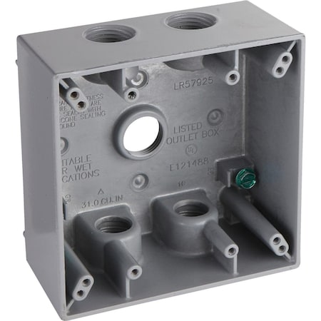 Bell Electrical Box, 31 cu in, Outlet Box Type, 2 Gangs, Aluminum, Square Shape 5337-0